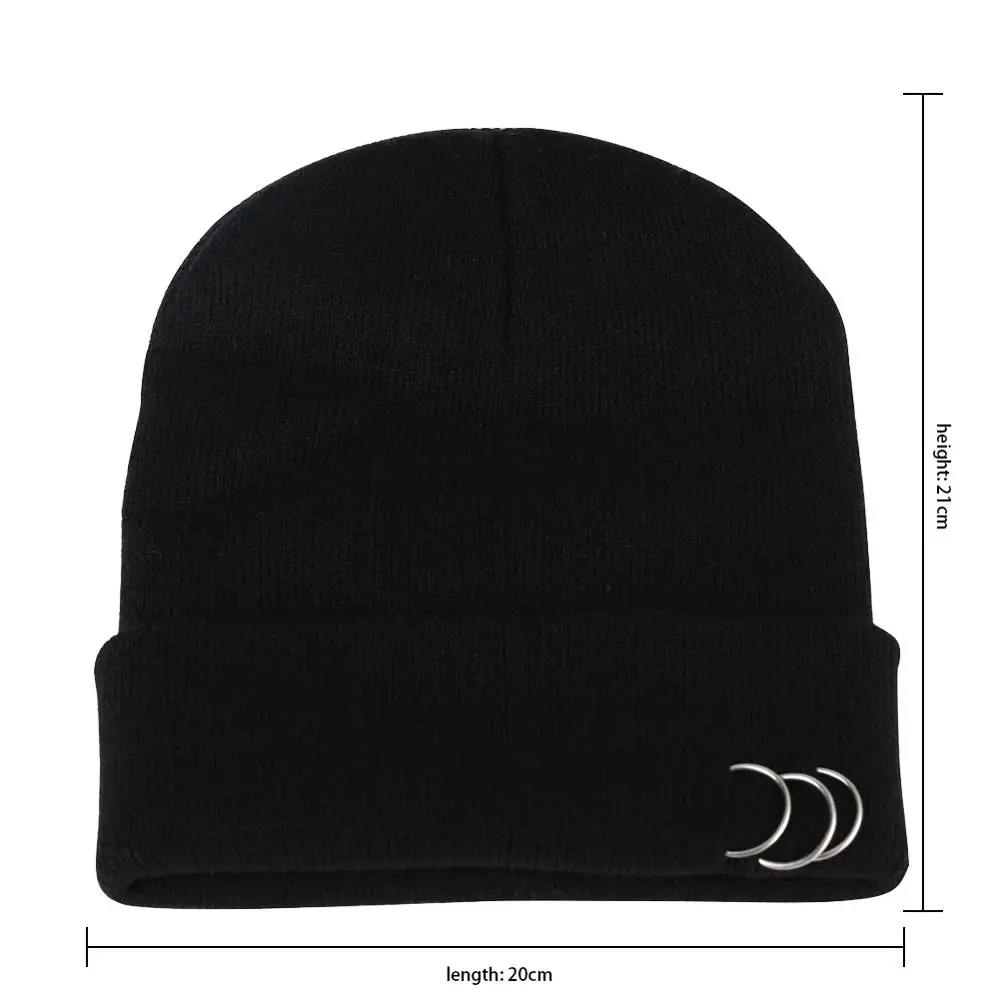Мужские зимние шапки черные железные кольца хип хоп Skullcap женские вязаные теплые