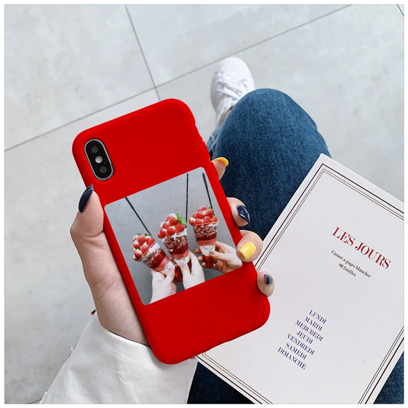 

6 6S SE 2020 Soft TPU Silicone Ice cream phone case cover for iPhone 7 8 plus X Xs 11 Pro Max XR red Strawberry Milk tea Pattern