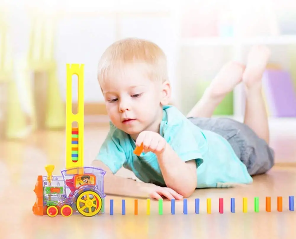 

Zhenwei Domino Train Domino Blocks Set Building and Stacking Toy Blocks Kids Toys Domino Laying Train Dominos Stacking Train