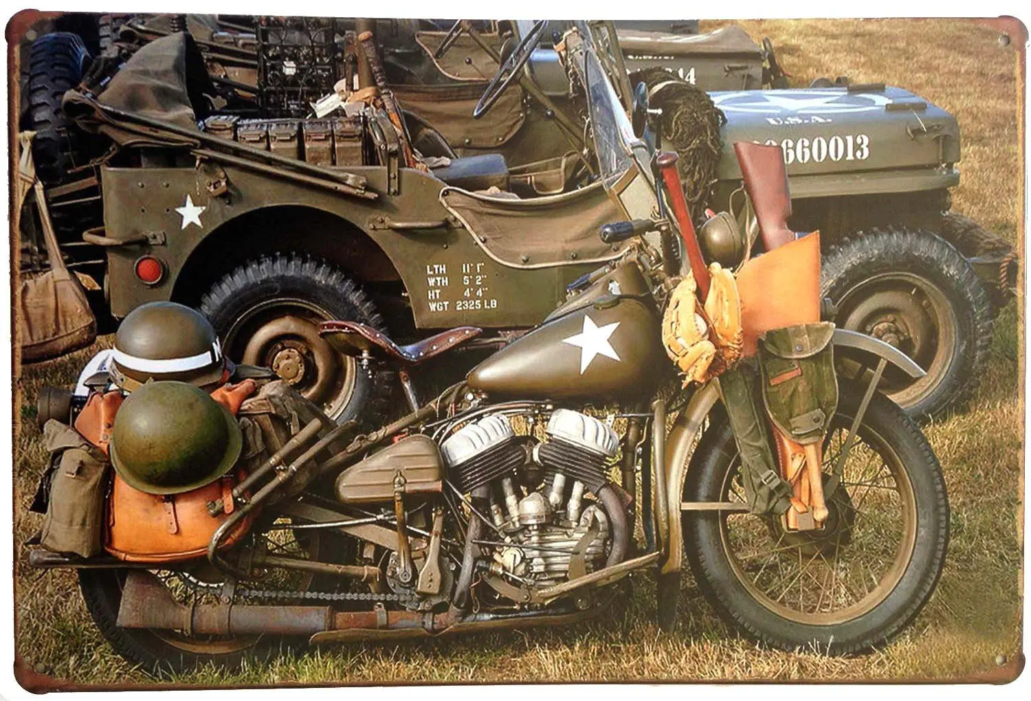 

War Cars Motorcycle Vintage Home Decor Wall Tin Sign 12" X 8"