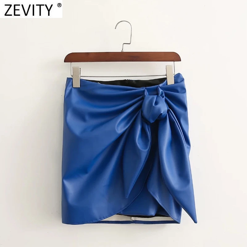 

Zevity 2021 Женская модная обтягивающая мини-юбка из искусственной кожи с бантом, женские шикарные Повседневные Вечерние платья на молнии сзади ...
