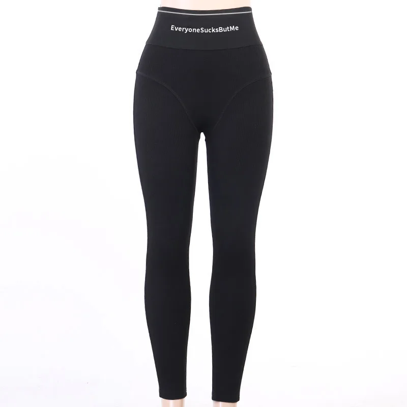 

Casual Sportswear Knitted Rib Elastic High Waist Shorts Women Fashion Black Grey Letter Print Active Leggings Club wear Pants