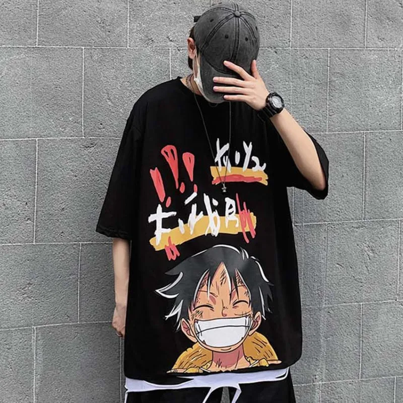 

One Piece Luffyed Tshirt Cartoon Gothic top Emo Anime T-shirt Oversized Streetwear Harajuku Fairy Grunge Graphic Tee
