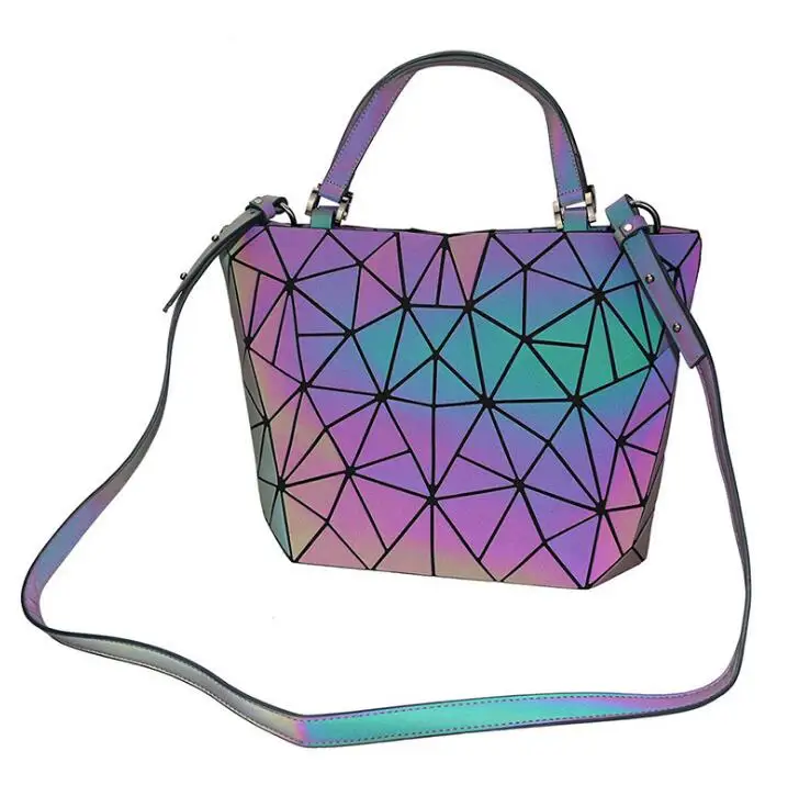 Maelove 1set Luminous bag Women Geometry Handbag Laser Plain Folding Tote Shoulder geometric purse diamond Free Shipping | Багаж и сумки