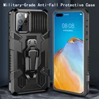 Противоударный защитный чехол для сотового телефона Huawei Mate 40 30 P40 P30 Pro Nova 2Lite 6SE 7i 5T, прочные противоударные задние крышки с зажимом