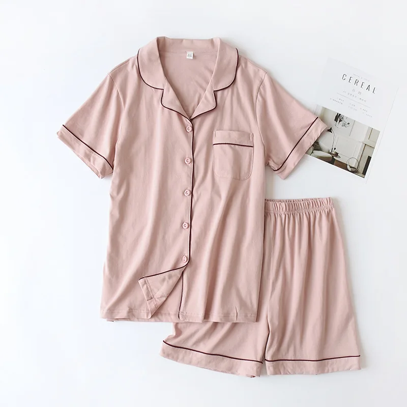 Summer 2023 new cotton couple pajamas suit female short-sleeved shorts men's pajamas thin home service suit  pyjamas women pink