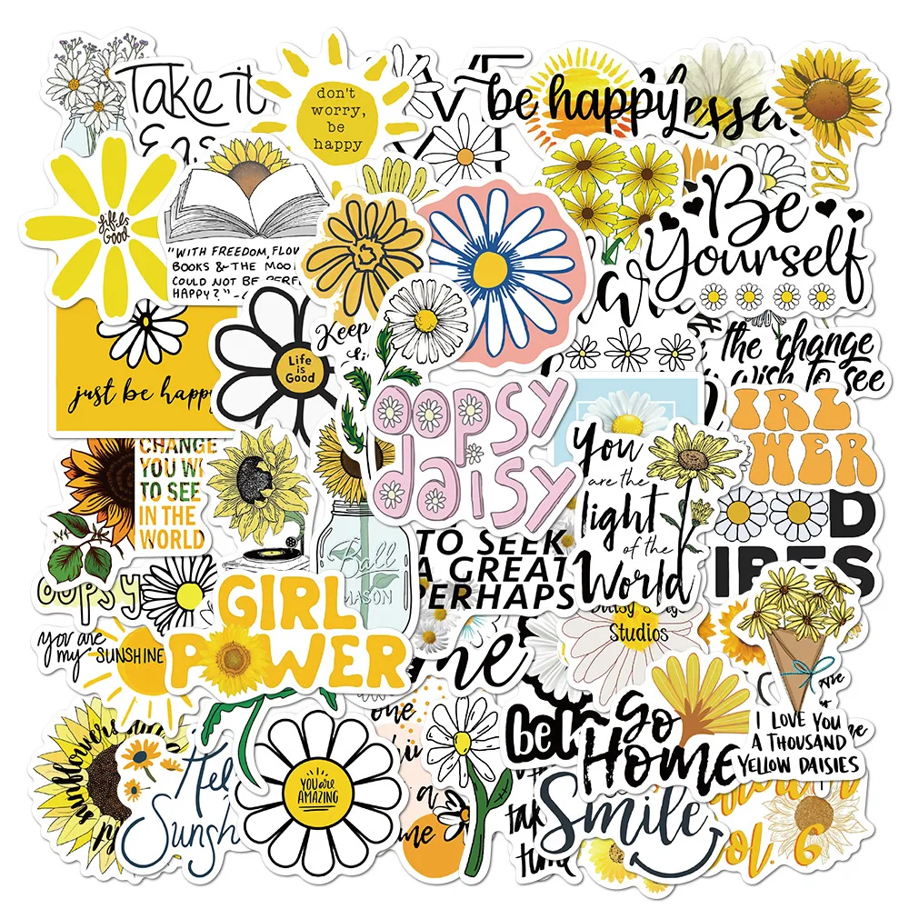 

10/30/50pcs Flowers Daisies Inspirational Quotes Graffiti Stickers PVC Decal to DIY Scrapbook Laptop Car Vsco Girls Toy Sticker