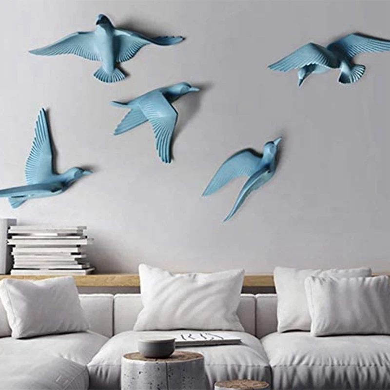 

5PCS Seagull Wall Decor Resin Flying Bird Sculpture 3D Wall Art Ornament Decoration Wall Stickers for Home Decor
