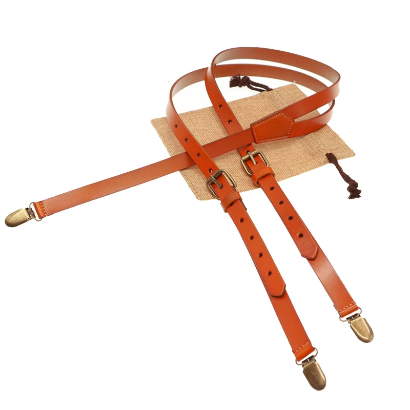 Пояс для подтяжек из натуральной яловой кожи коричневый регулируемый пояс