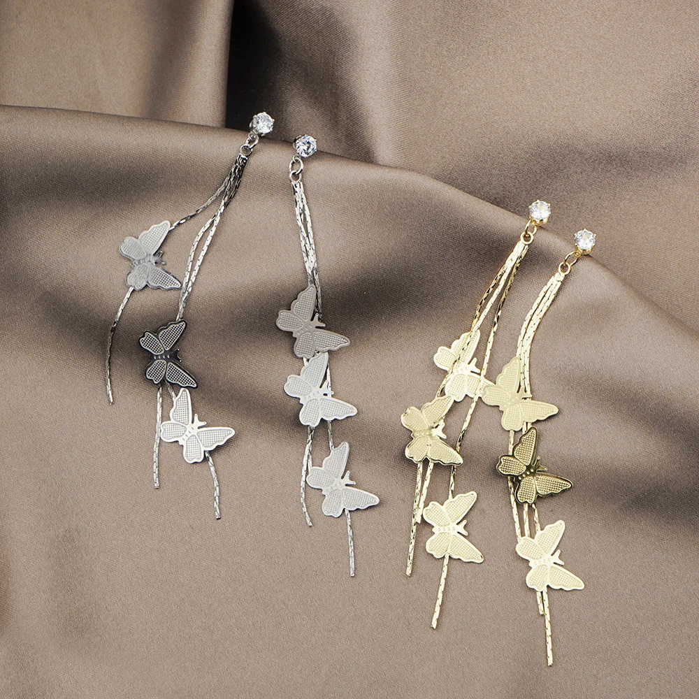 

New butterfly tassel earrings simple temperament earrings European and American women fashion earrings jewelry