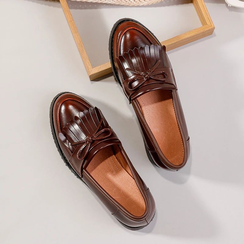 Туфли-оксфорды женские из натуральной кожи винтажные Лоферы ручной работы на