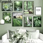 Постер на холсте с зеленым лесом в скандинавском стиле, трава, водопад, суккуленты, картина с буквами, современное настенное искусство, украшение для дома, гостиной