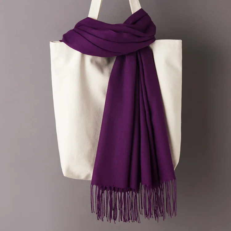 Violet Scarf Women Solid Color Cashmere Scarves with Tassel Autumn New Soft Warm Lady Girls Wraps Thin Long Scarf Female Shawl Men Scarf - Цвет: Violet Scarf