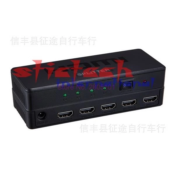 

by dhl or ems 50pcs Full HD HDMI Splitter 1X4 4 Port Hub Repeater Amplifier v1.4 3D 1080p 1 in 4 out With Power Supply