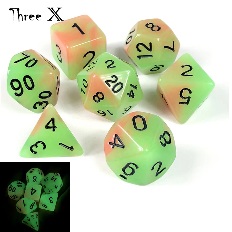 Новое поступление! 7 шт./компл. Светящиеся в темноте разные Цвет кости D4 D20