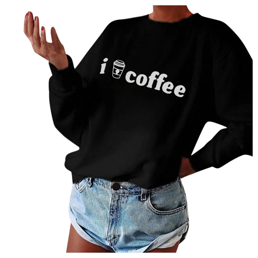 Женский свитшот с длинными рукавами SAGACE Coffee свитер буквенным принтом и круглым