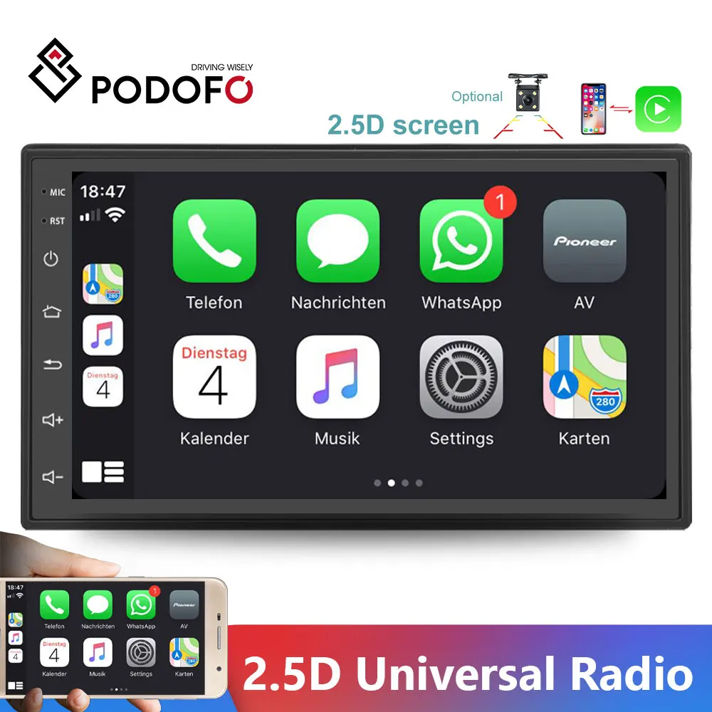 

Podofo Car Multimedia 7'' Car Radio Audio Bluetooth Touch Screen MP5 FM Radio Android Mirror Link Mp3 Player For VW Nissan