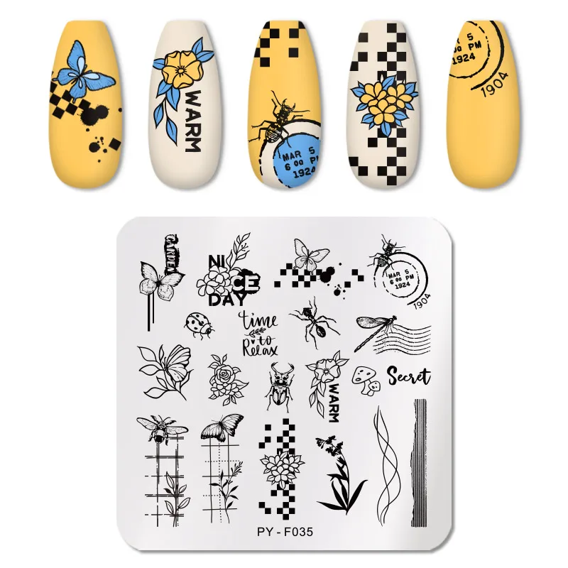 

Пластины PICT YOU для стемпинга ногтей с рисунком насекомых, растений, пластины для нейл-арта, трафареты, линейные картины, Рождественская тема,...