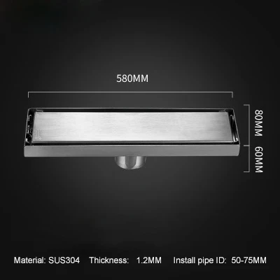 LF66010-8x58cm Mid LF66010 304 нержавеющая сталь Невидимый водосток пола Ванная комната Душ пол длинный дренаж квадратная душевая комната трап - Цвет: LF66010-8x58cm Mid