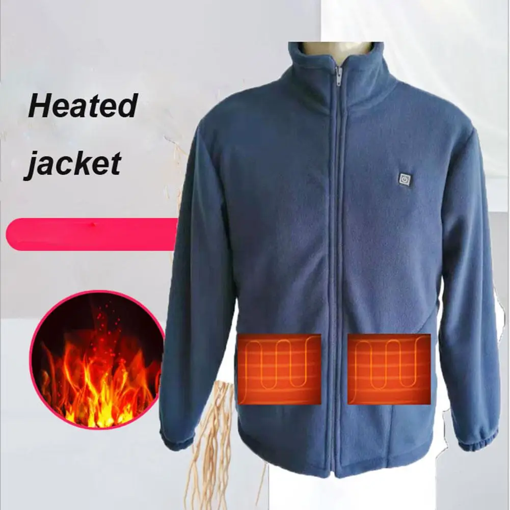Мужская Уличная утепленная флисовая куртка с капюшоном и подогревом через USB