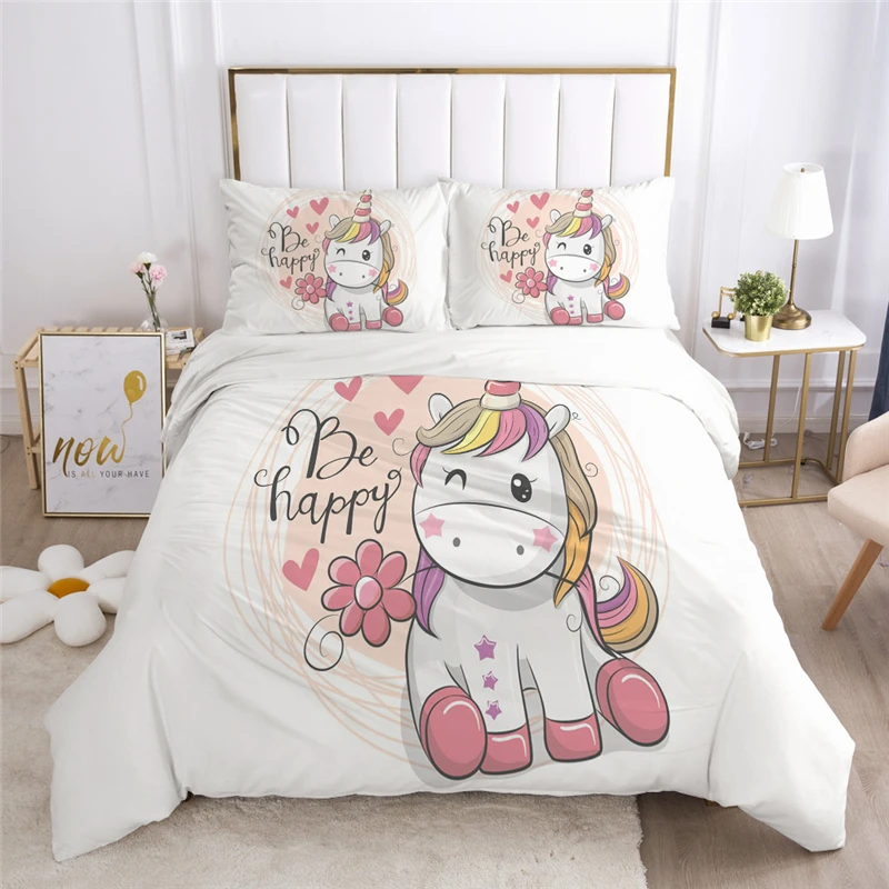 

2021 Unicorn Printed Bedding Set Popular Cartoon Duvet Cover Pillowcase Single Double Twin Full Queen King Size Bedroom Decor