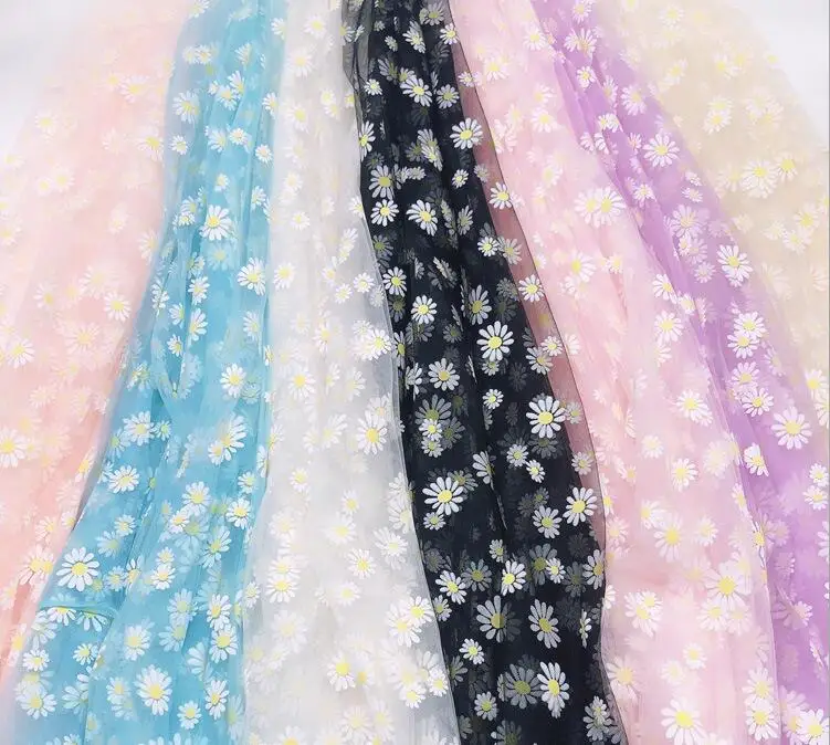 Тюлевая ткань с цветочным принтом маргаритки 50*145 см