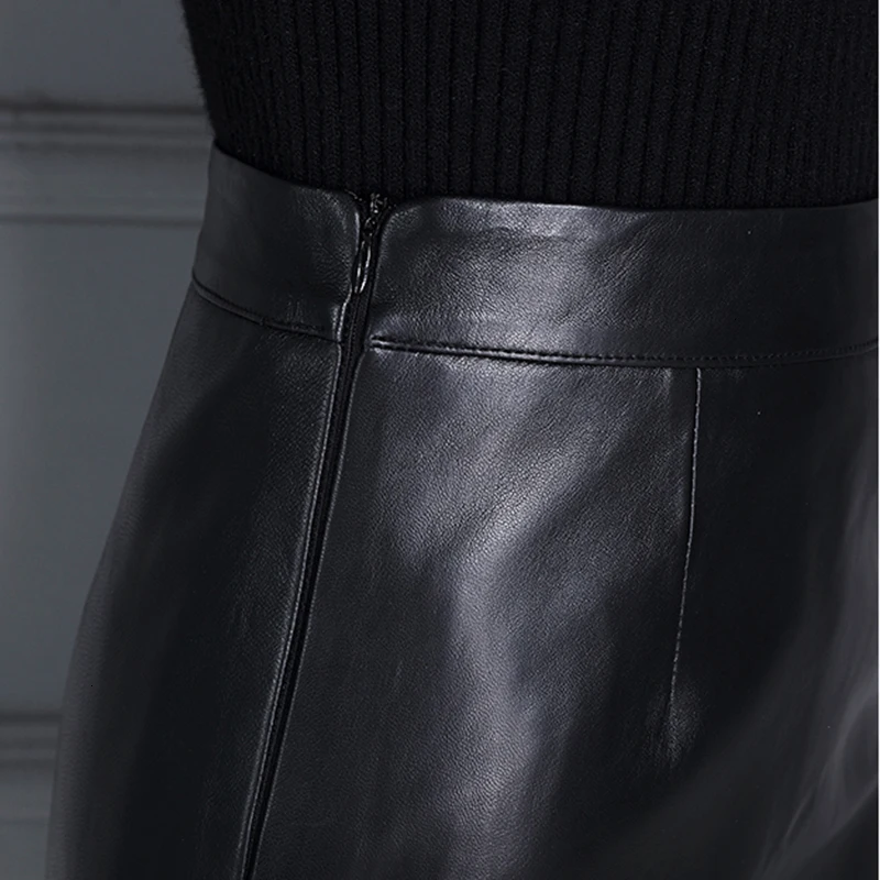 

Black Classic Sheepskin Real Leather Skirts Lady Genuine Leather Skirts High Waist Office Slim Straight Women Luxury Work Skirt