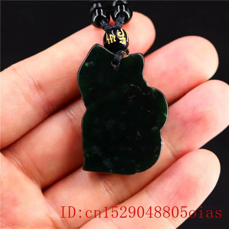 Нефритовый кот кулон ожерелье Китайский Шарм Амулет Мода черный зеленый