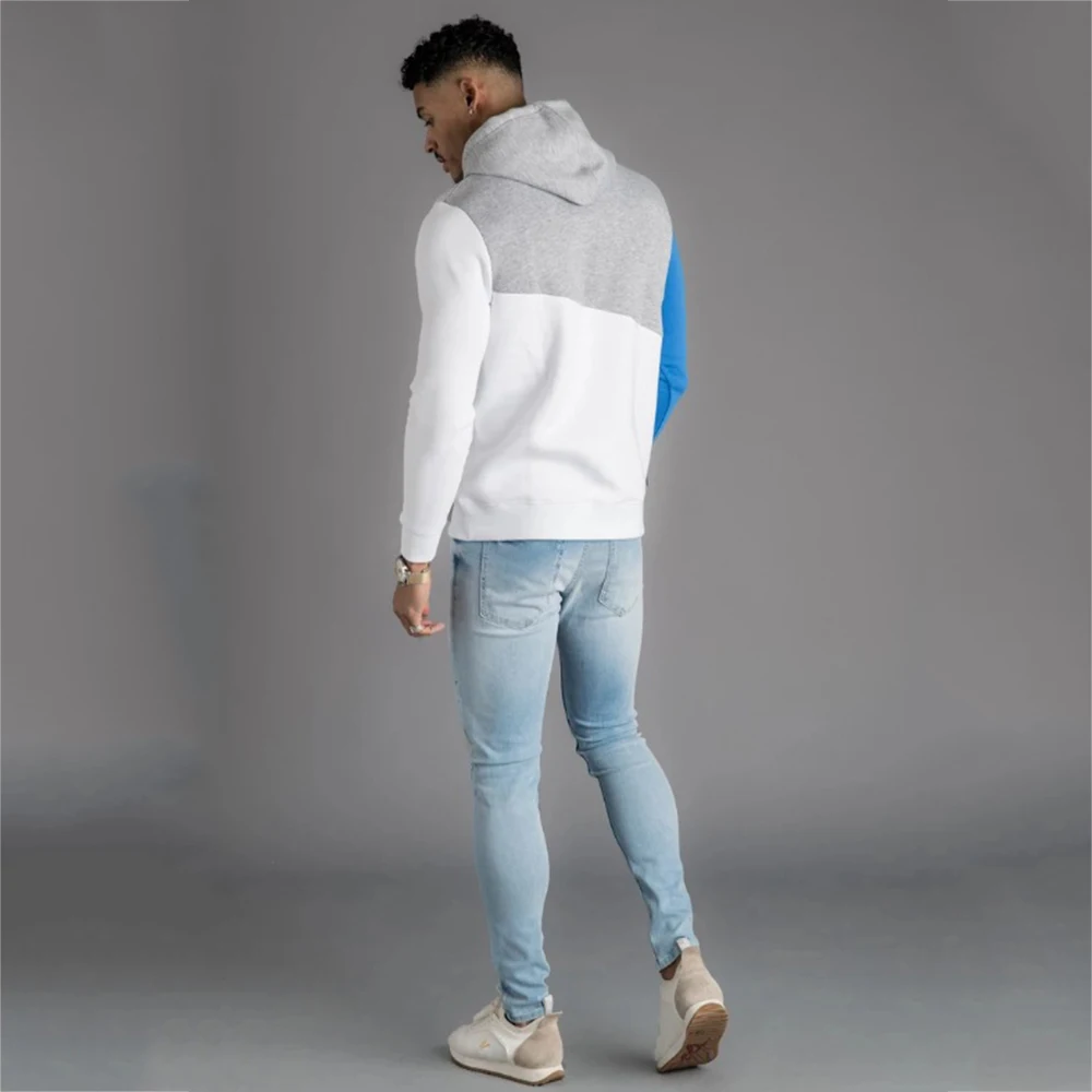 

High quality European and American men's sportswear men's pullover hoodie stitching contrast color casual stretch sportswear