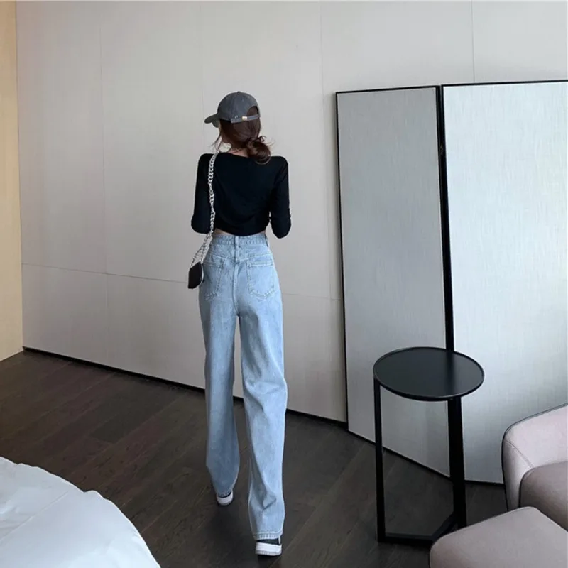 

Woman Jeans High Waist Clothes Wide Leg Pants Denim Blue Streetwear Vintage New Harajuku Print Hip Hop Straight Trousers Female