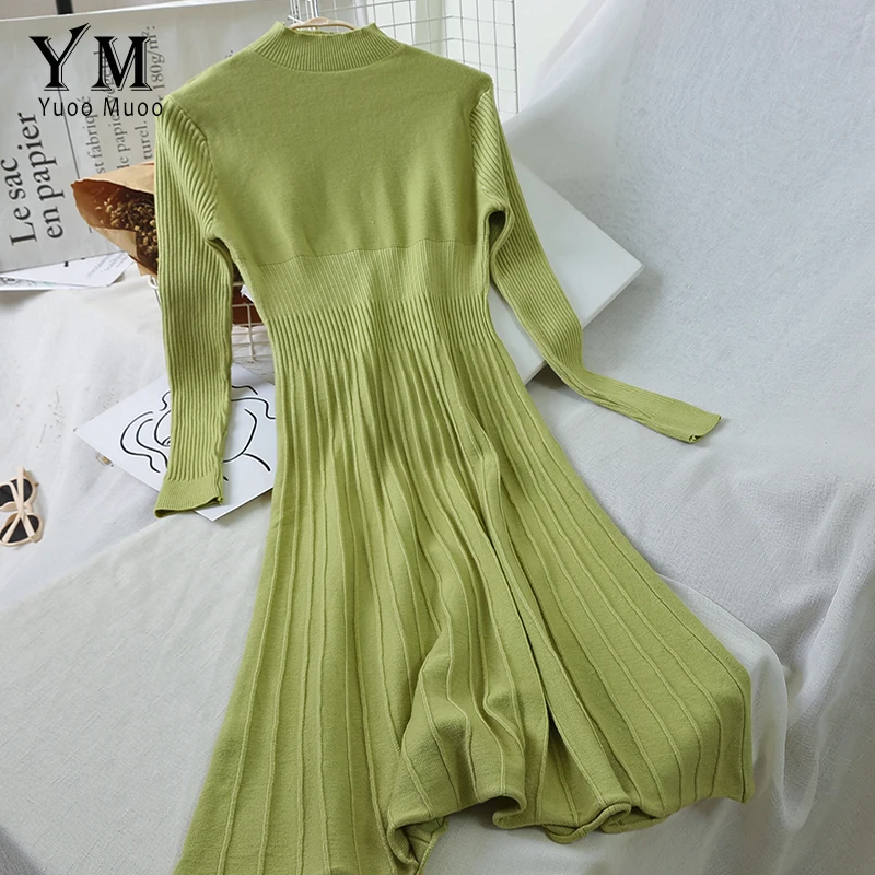 YuooMuoo повседневное теплое зимнее вязаное платье свитер с высоким воротом женское