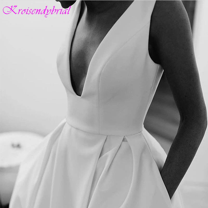 KRW012 Sexy Deep V Neck Slit Straps Satin Wedding Dresses 2019 Bridal Gown robe mariee Vestidos De Noiva de mariée dentelle | Свадьбы и