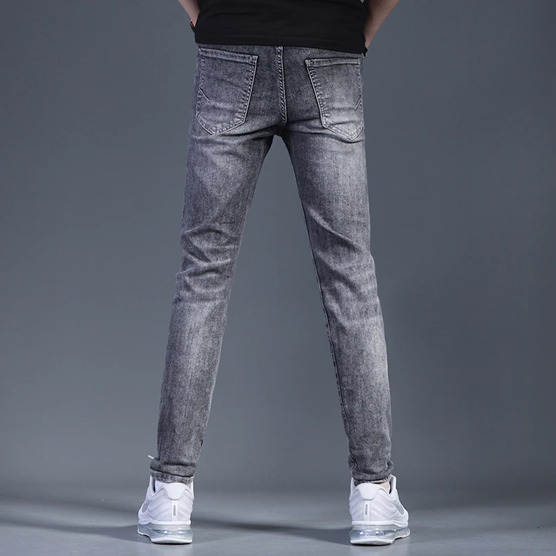 

Fashion Men Dark Gray Ripped Jeans Korean Style Casual Slim Fit Pencil Pants 2021 Streetwear Denim Trousers