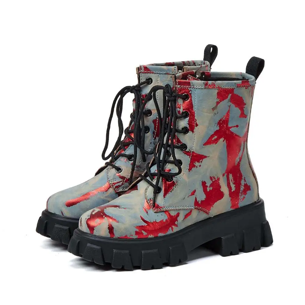 

2021 NEW High Street Fashion Genuine Leather Round Toe Thick Bottom Winter Shoes Keep Warm Mixed Colors Casual Ankle Boots