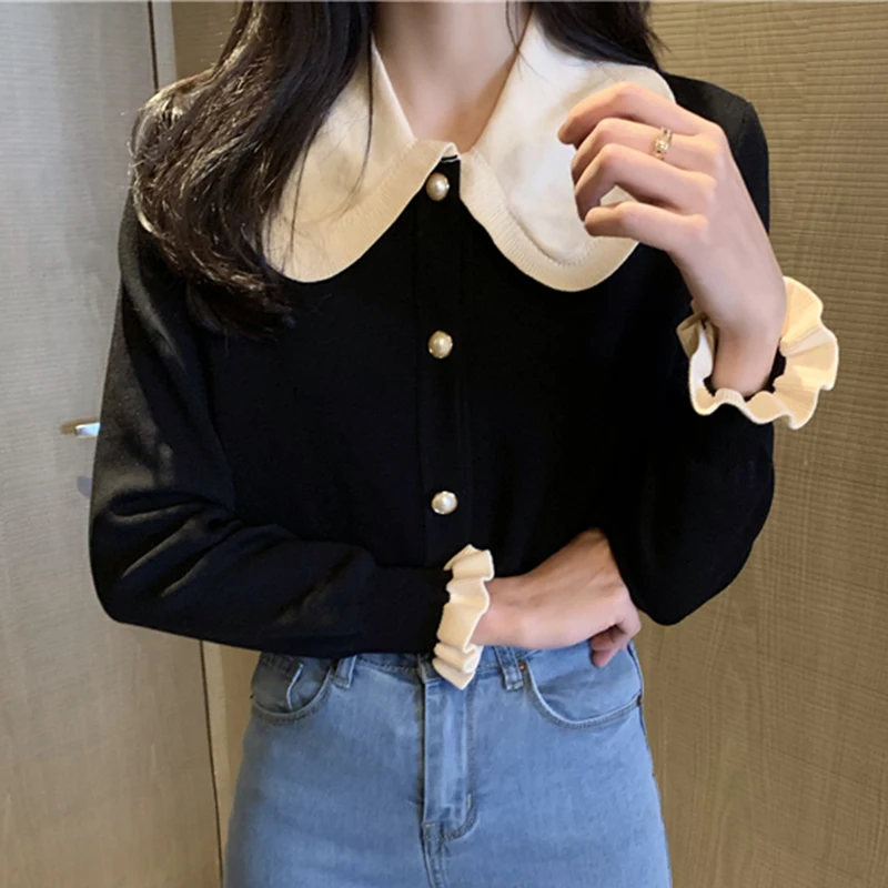 LJSXLS 2022 трикотажная Милая одежда с кукольным воротником свитер женский