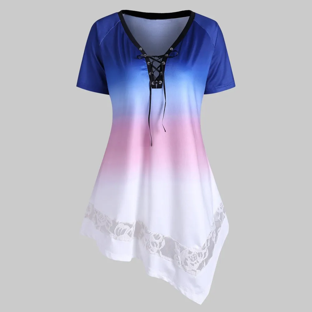 Женская блузка на шнуровке с градиентным принтом Летняя асимметричная женская