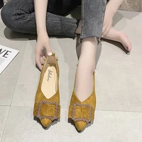 summer womens shoes sexy pointed square decorative buckle comfortable corduroy fabric banquet flat shoes 2021 new large size