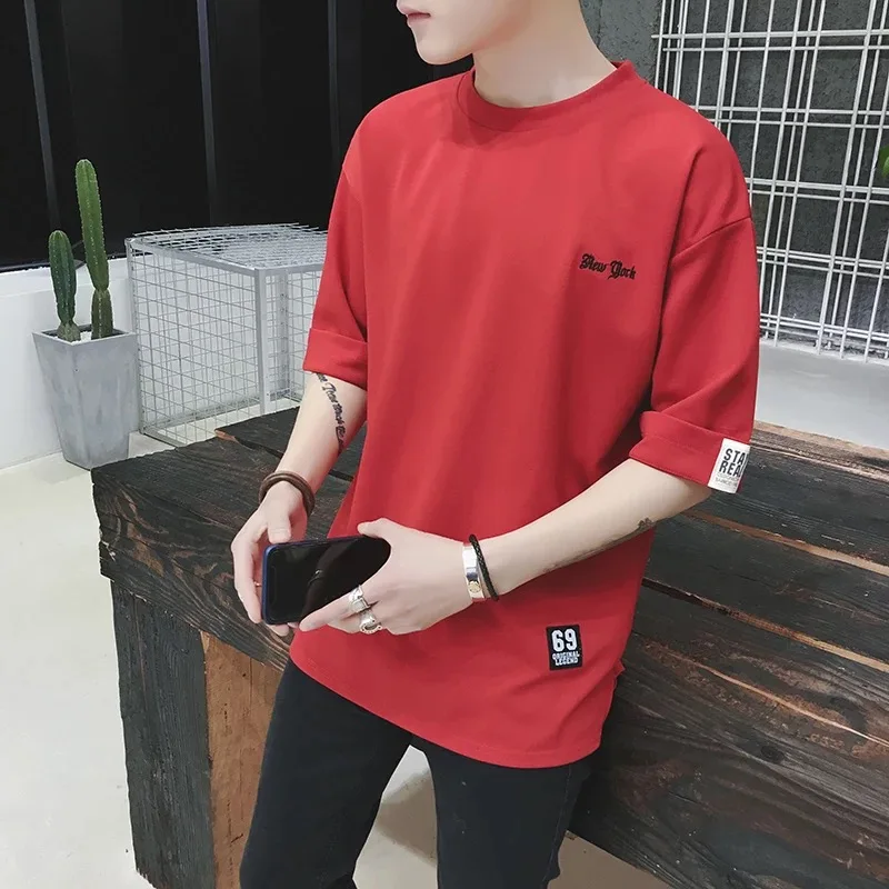 

Short sleeve T-shirt bottomed shirt round neck solid embroidery White Black Slim half sleeve summer