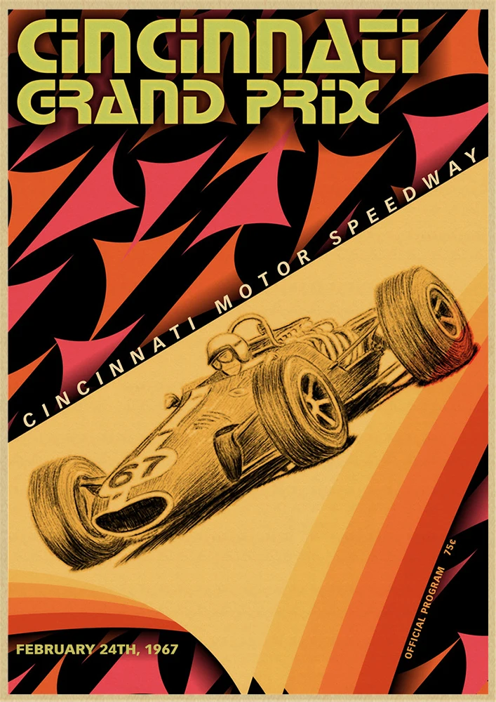 Grand Prix Супер гоночный автомобиль Ретро гонка Monaco 64 й двигатель постер Настенная