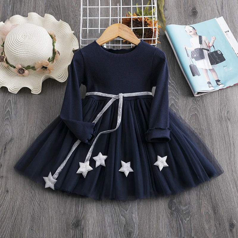 Детские платья для маленьких девочек вечерние с длинными рукавами и поясом