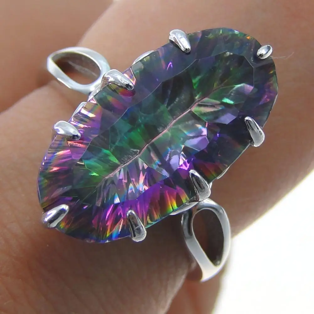 

10x20mm Marquise Rainbow Mystic Topaz Engagement Ring 925 Sterling Silver For Women's Ring For Gift