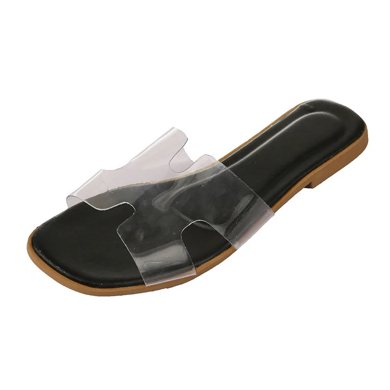 

Summer Transparent Slippers Women Shoes Rubber Flat Heel Flat Slippers