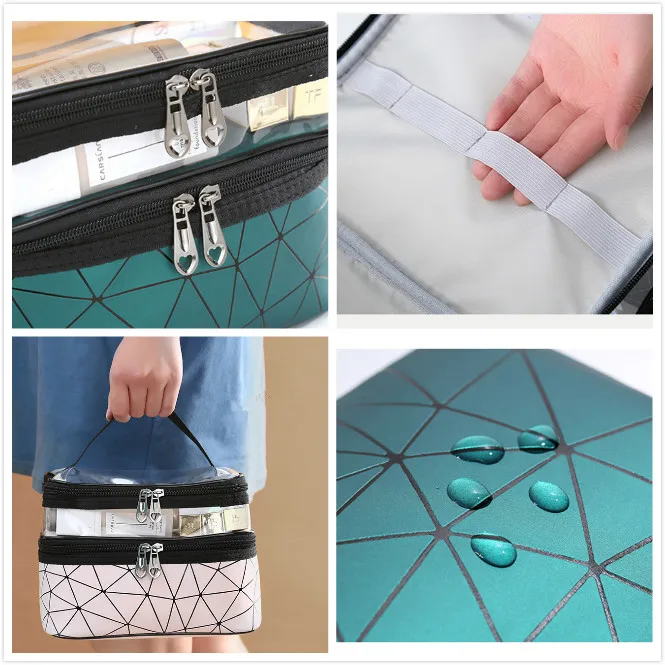 

New double-layer waterproof pu Cosmetic bag Transparent laser make up Case for women makeup box travel toiletry Organizer bag