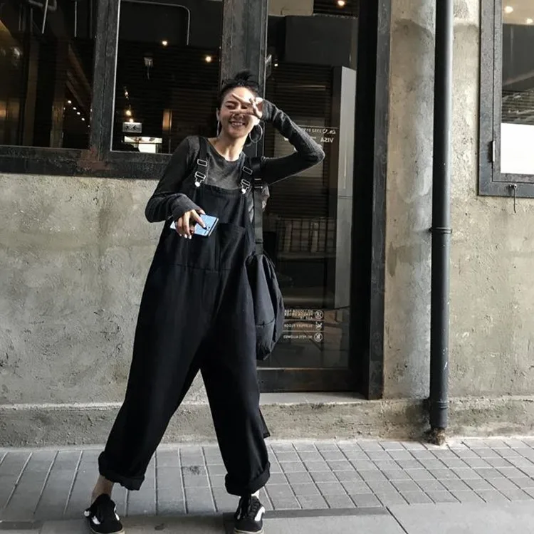 

Women Jumpsuit Denim Loose Elegant Lovely Harajuku All-match Female Leisure Chic Overalls Retro Trendy Front Pocket New Fashion