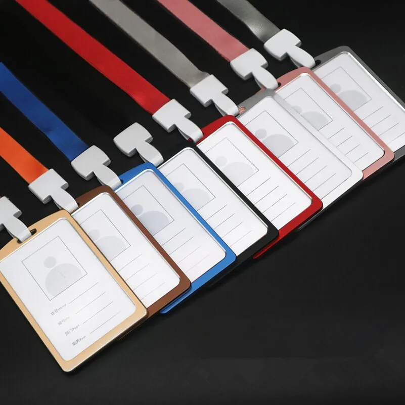 

Metal Aluminum ID Card Badge Holder Work Name Card Holder Business Case With Lanyard