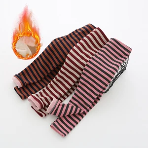 Леггинсы для девочек, зимние, теплые, плотные, обтягивающие, в полоску