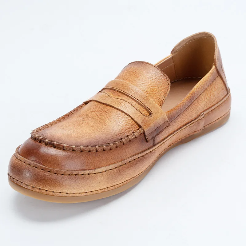 Лоферы ZFTL мужские и женские масляная кожа бычья круглый носок винтажные