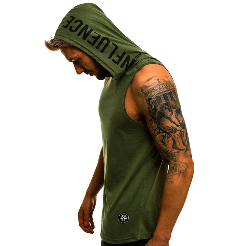 Мужская майка с капюшоном без рукавов для бодибилдинга тренировок фитнеса