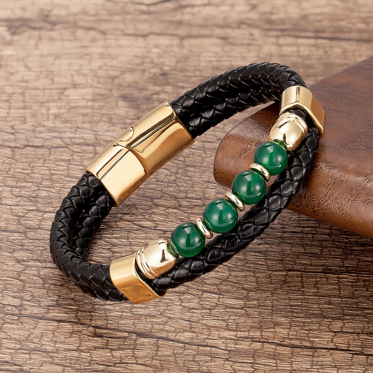 

Trendy Natural Stone Bead Bracelet For Men Charm Stainless Steel Clasp Multilayer Leather Women Bracelets Handmade Men's Jewelry