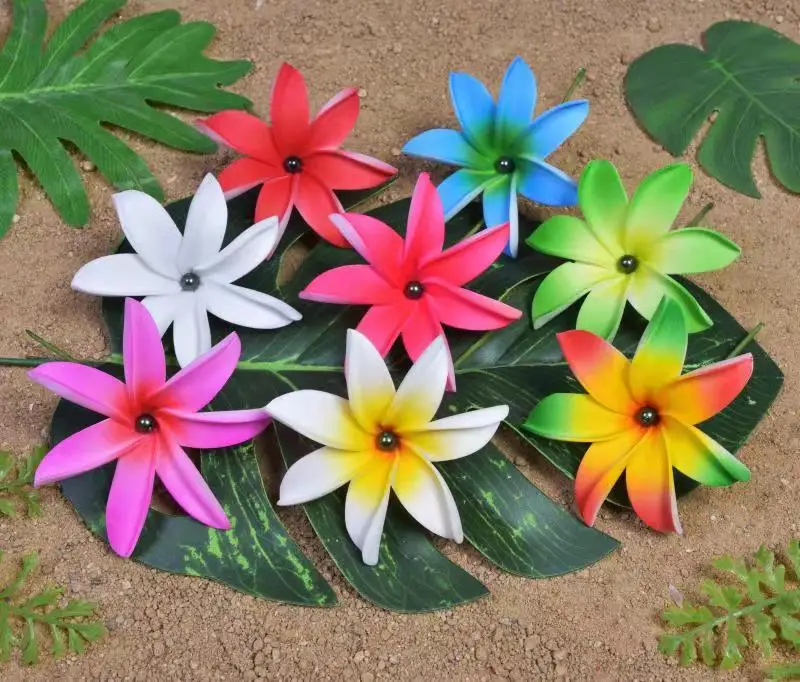 Free Shipping 80pcs/lot F1175-1 8color 10cm Foam Taire Hair Pick W Black Shell Pearl Hawaii  Flower Accessories